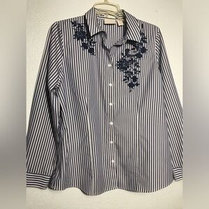 Chicos non iron Striped Embroidered Button Down Blouse 1